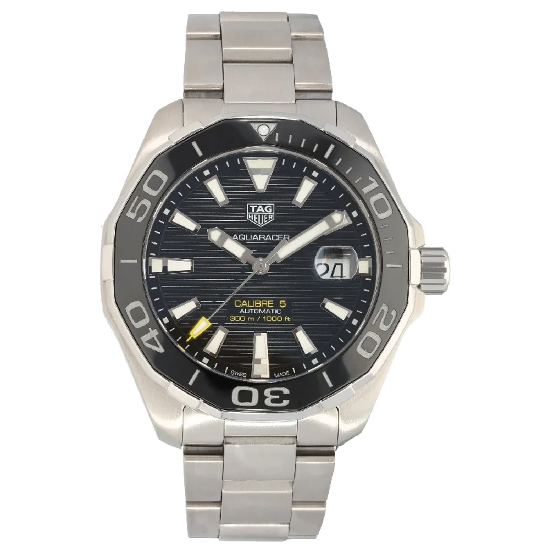 elegant watches for men with smooth stainless steel bands and minimal designs -Tag Heuer Aquaracer WAY201A 43mm Stainless Steel Watch