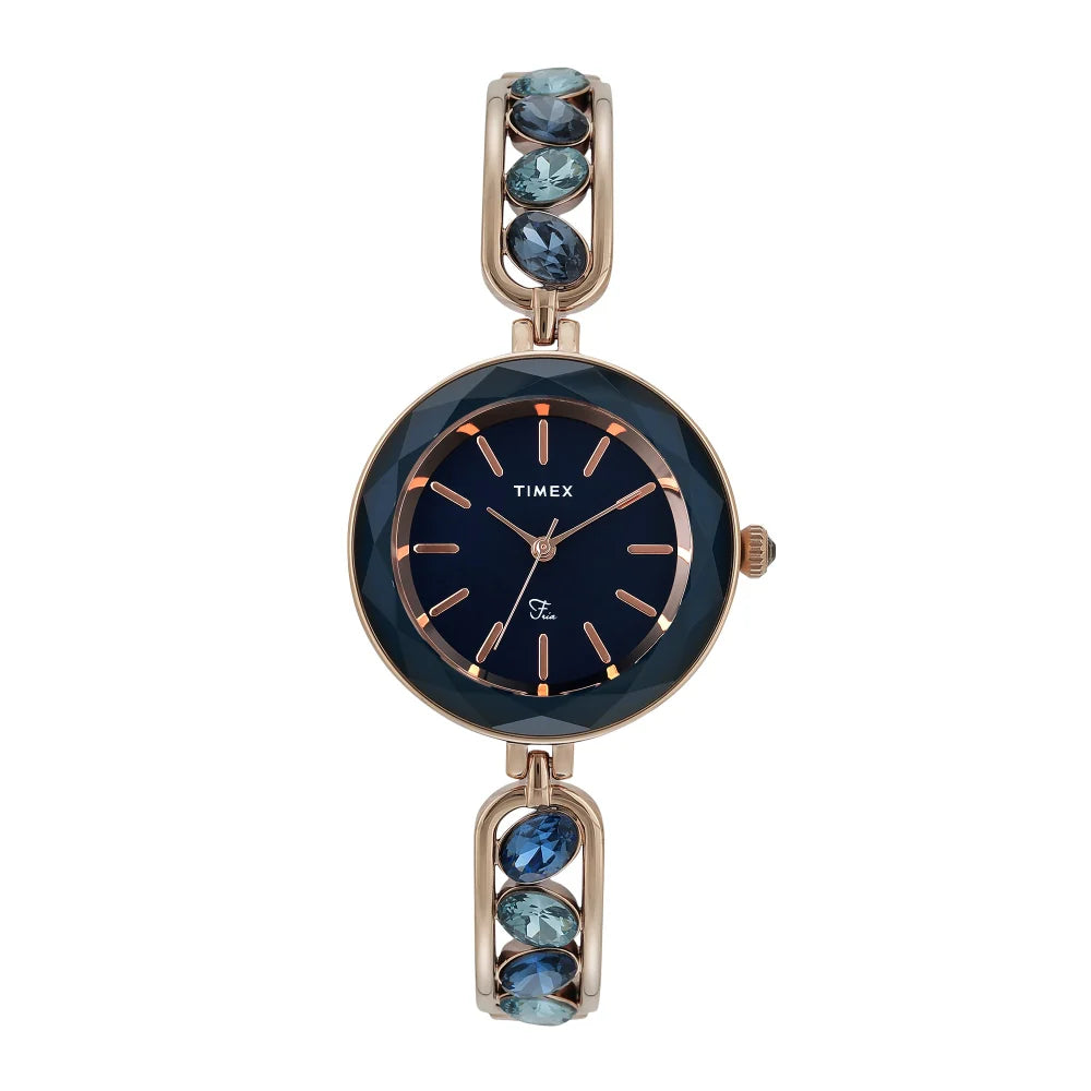 elegant watches for women with gemstone bezels and leather straps -Timex Fria Women Blue Round Dial Analog Watch - TWEL17604