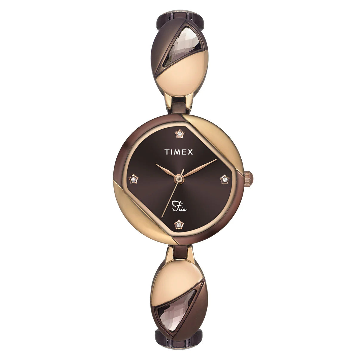 watches for women with sleek stainless steel bands and simple faces -Timex Fria Women Brown Round Analog Watch - TWEL16303