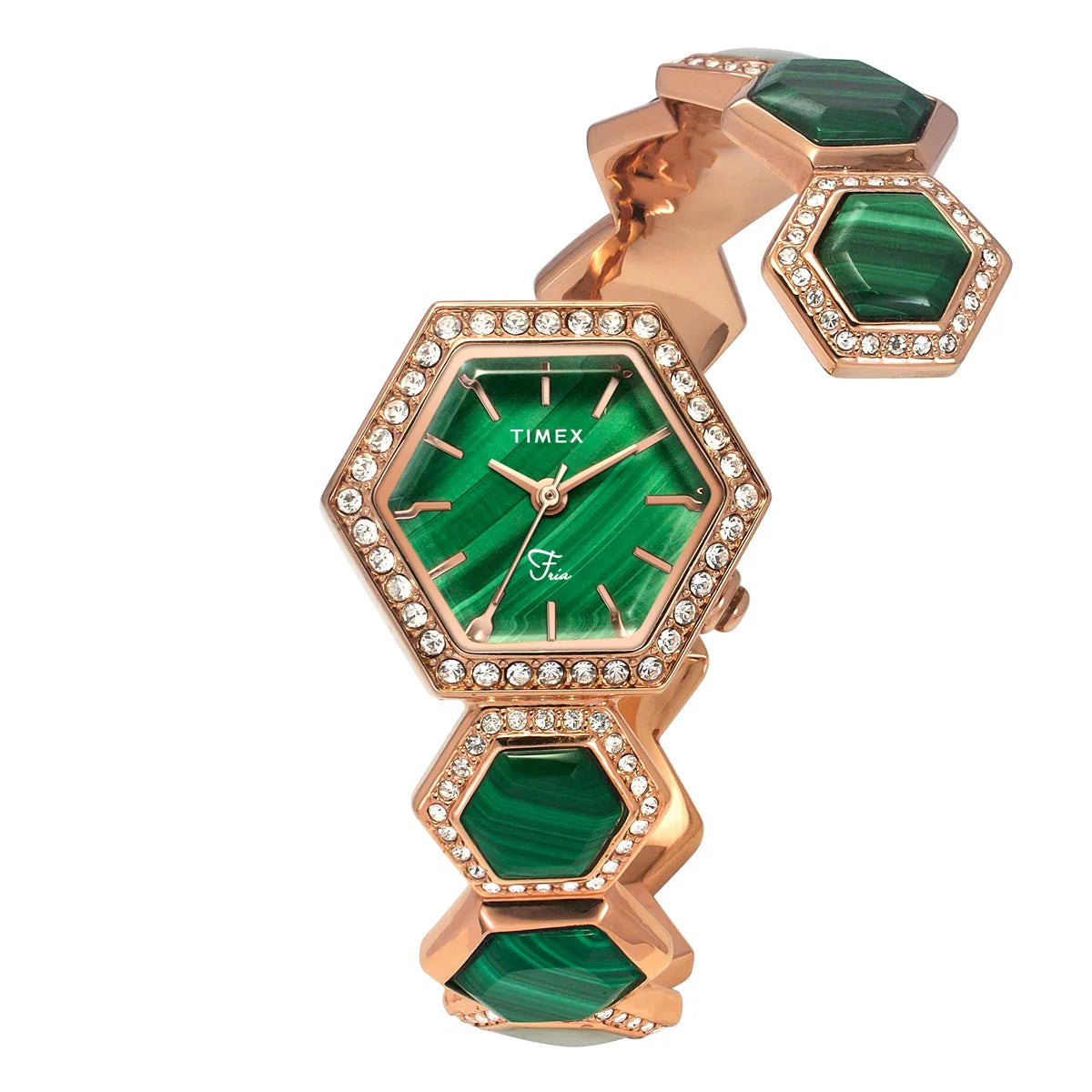 men's watches with automatic and solar-powered movement -TIMEX Fria Women Green Hexagon Dial Analog Watch - TWEL17901