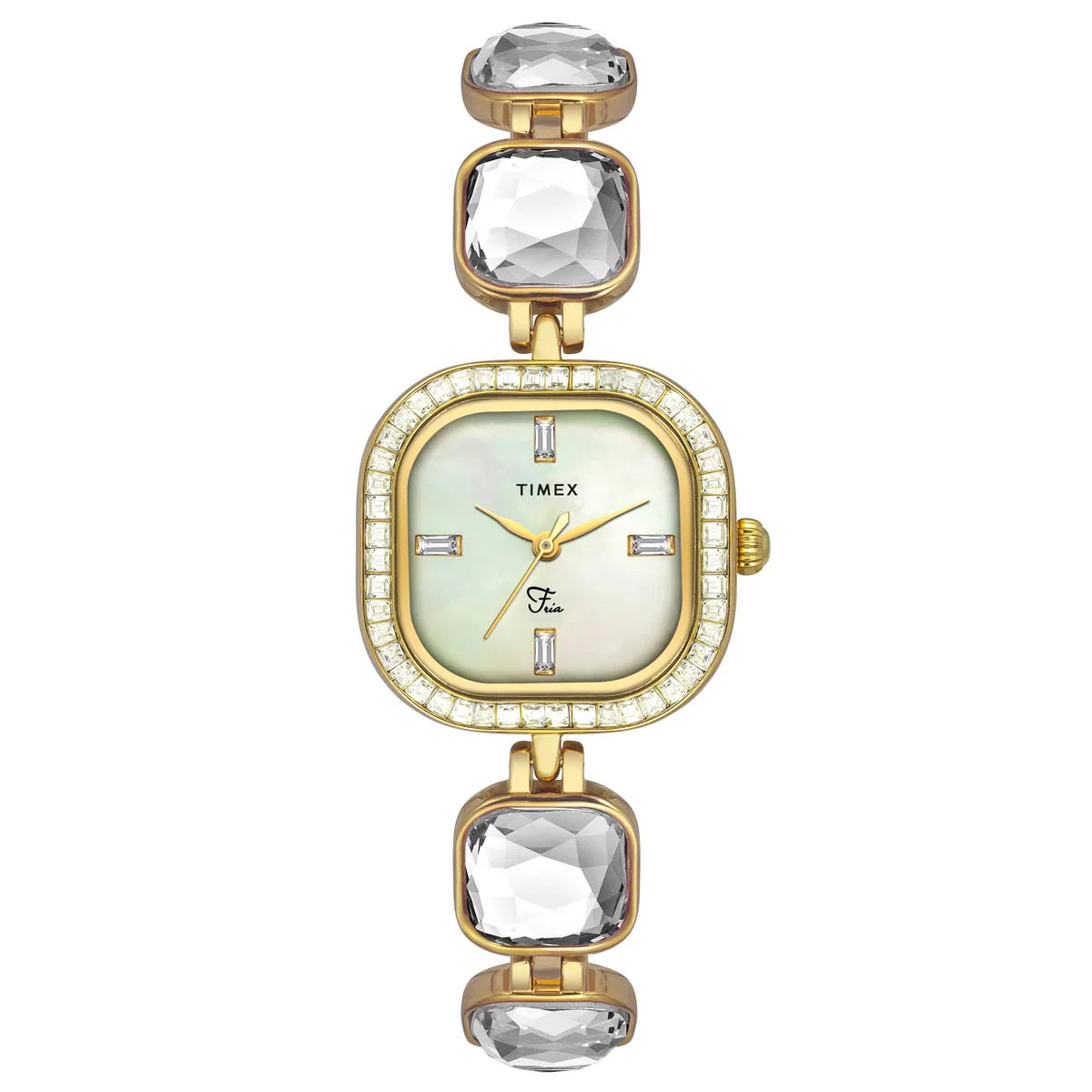 luxury men's watches with elegant dials and durable stainless steel bands -Timex Fria Women Mother of Pearl Square Dial Analog Watch - TWEL17106