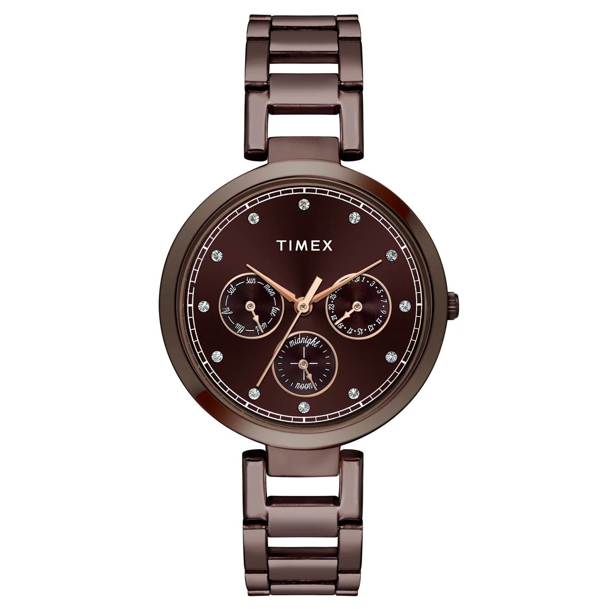 men's watches with oversized dials and multi-functional features -Timex Women Brown Round Dial Analog Watch - TW000X267