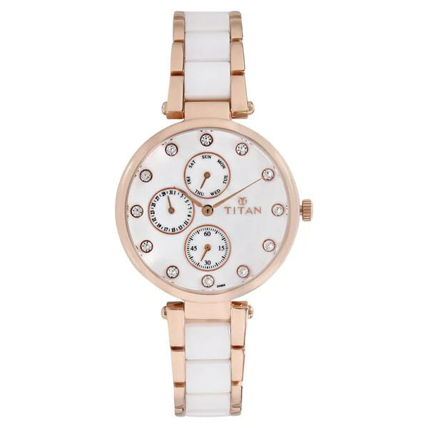 women’s watches with stainless steel cases and refined designs -Titan Ceramics White Dial Quartz Multifunction Stainless Steel and Ceramic Strap watch for Women 95062wd02