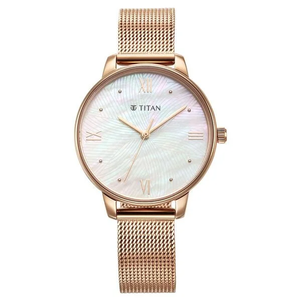 luxury smartwatches for men with activity and fitness tracking features -Titan Purple Style Up Quartz Analog Mother Of Pearl Dial Stainless Steel Strap Watch for Women 95238wm01