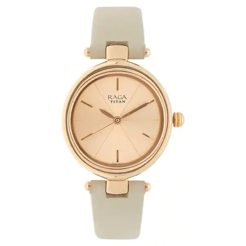 women's watches with sleek metal cases and minimalistic faces -Raga Viva Women Rose Gold Dial & Leather Strap