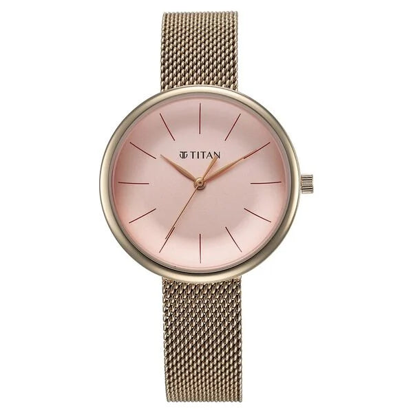 waterproof smartwatches for women with step counters and heart rate sensors -Titan Slimline Quartz Analog Pink Dial Rose Gold Stainless Steel Strap Watch for Women 95182wm01