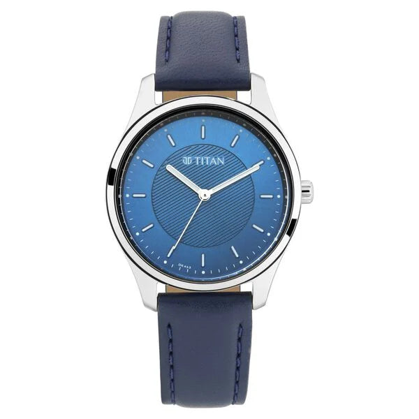 elegant watches for women with polished metal and gemstone bezels -Titan Workwear Blue Dial Women Watch With Leather Strap 2639sl02