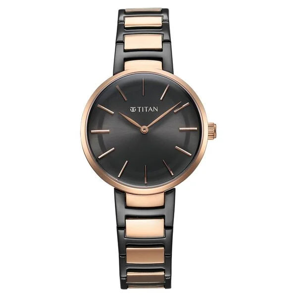 men's watches with minimalistic designs and durable metal cases -Titan Workwear Quartz Analog Anthracite Dial Stainless Steel Strap Watch for Women 95183km02