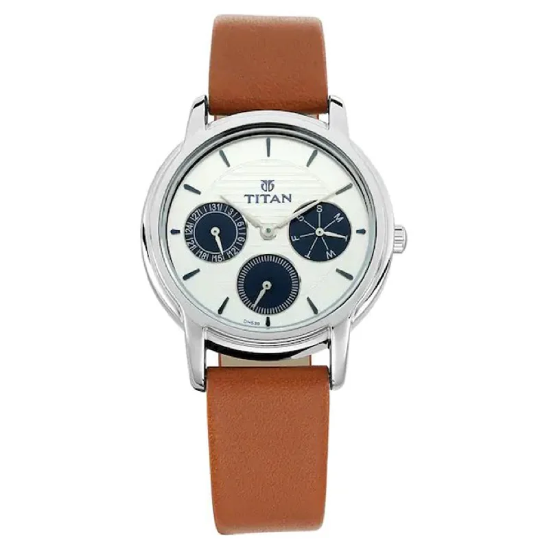 sport watches for men with built-in GPS, compass, and altimeter -Workwear Women White Dial & Leather Strap