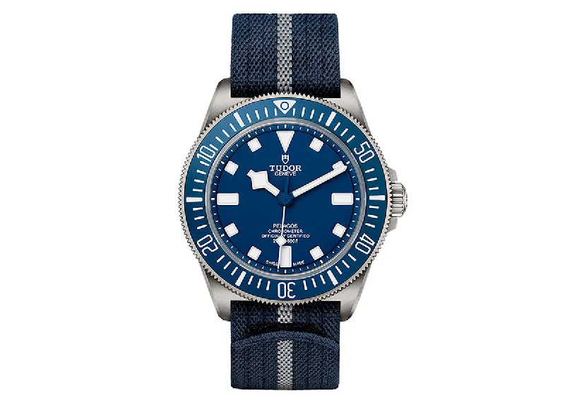 waterproof smartwatches for men with fitness and health tracking -Tudor Pelagos FXD 42mm 25707b Titanium Strap Navy Blue Dial